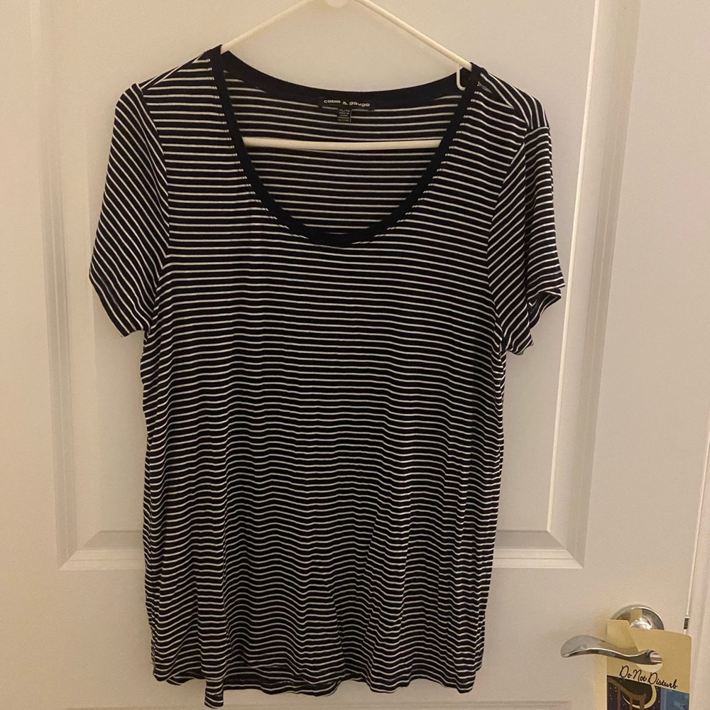 Cable & Gauge Navy and White Striped Short Sleeve Tee